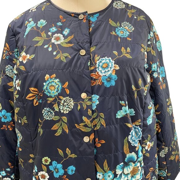 Dennis Basso Floral Quilted Jacket 2X Blue Fall Layering Vintage Grannycore - Picture 9 of 10